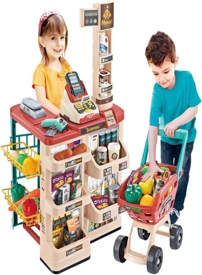 Arthasya Plastic 42 Pcs Big Size Kitchen Playset | Musical & Light Kitchen Set Toy for Kids with Sound and Accessories Set for 4 Year Old (New Home Supermarket Set) - Image 1